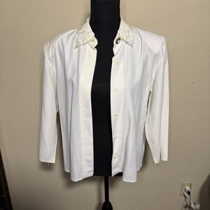 Women’s Vintage All That Jazz Button Down Structured Blouse w/ Lace Collar 11/12